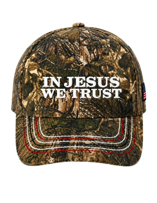 "IN JESUS WE TRUST" REALTREE EMBROIDERED USA HAT