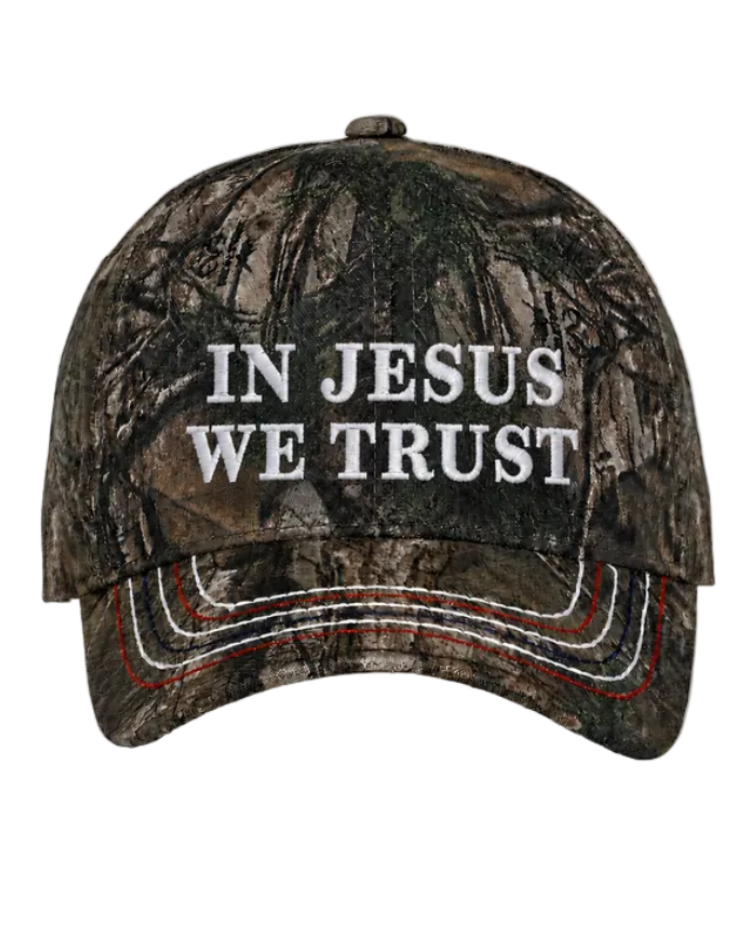 "IN JESUS WE TRUST" REALTREE EMBROIDERED USA HAT